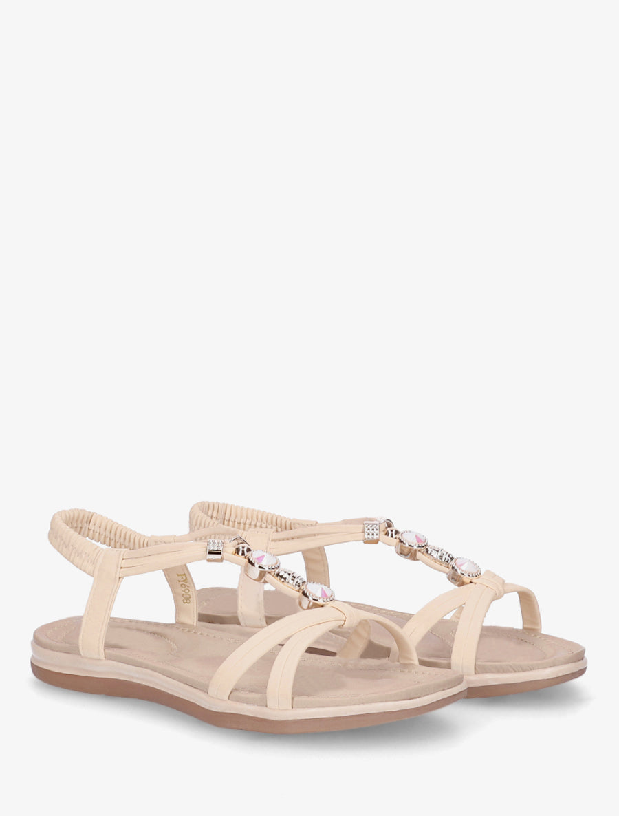 Nu-pieds à tour de cheville élastiquée - Beige - 4