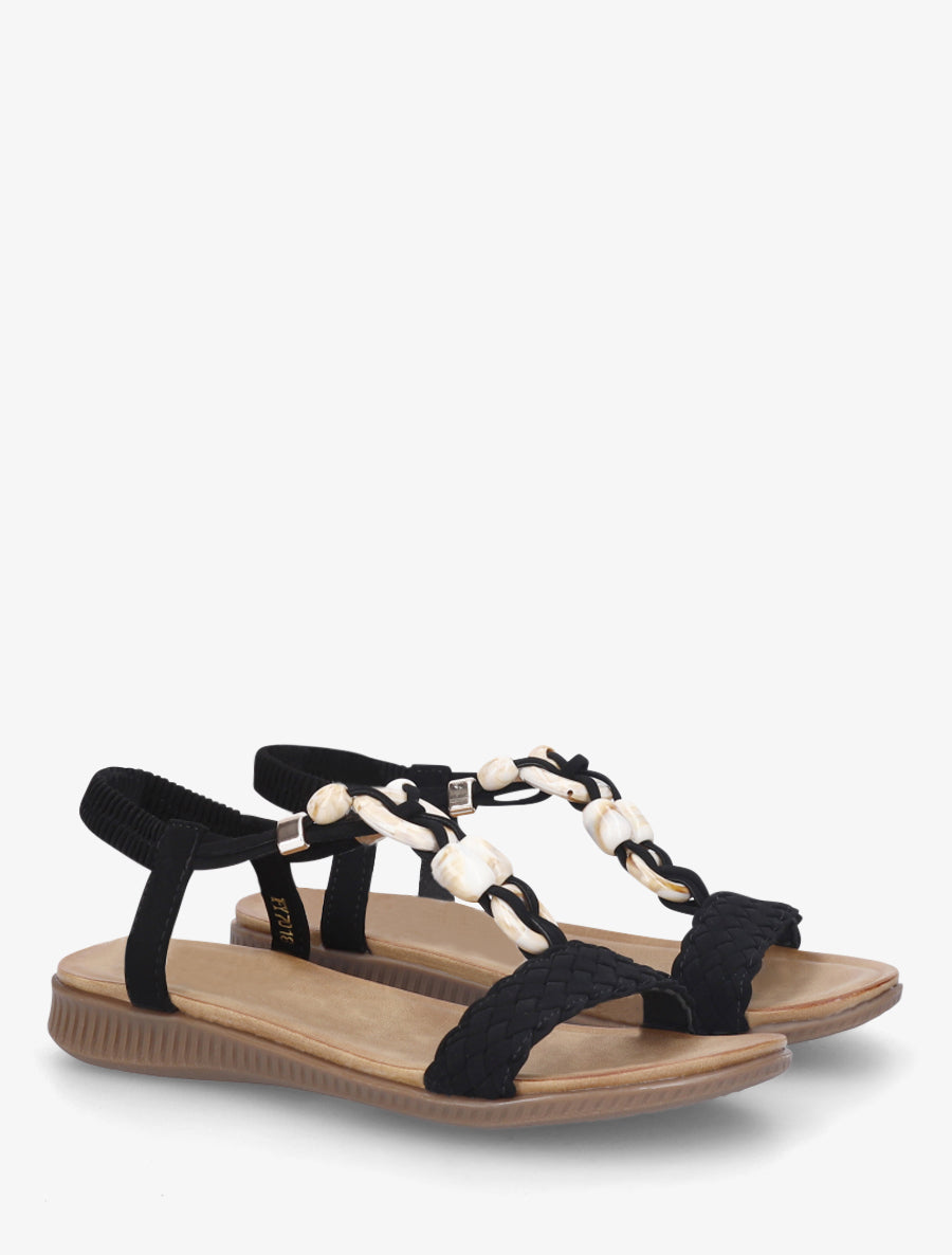Nu-pieds à empiècement bijoux style jade - Noir - 4