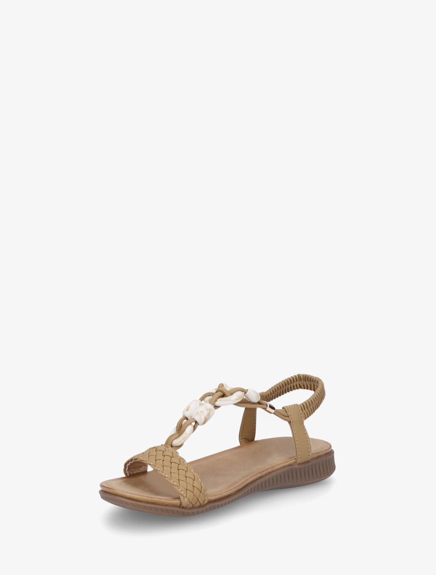 Nu-pieds à empiècement bijoux style jade - Taupe - 3