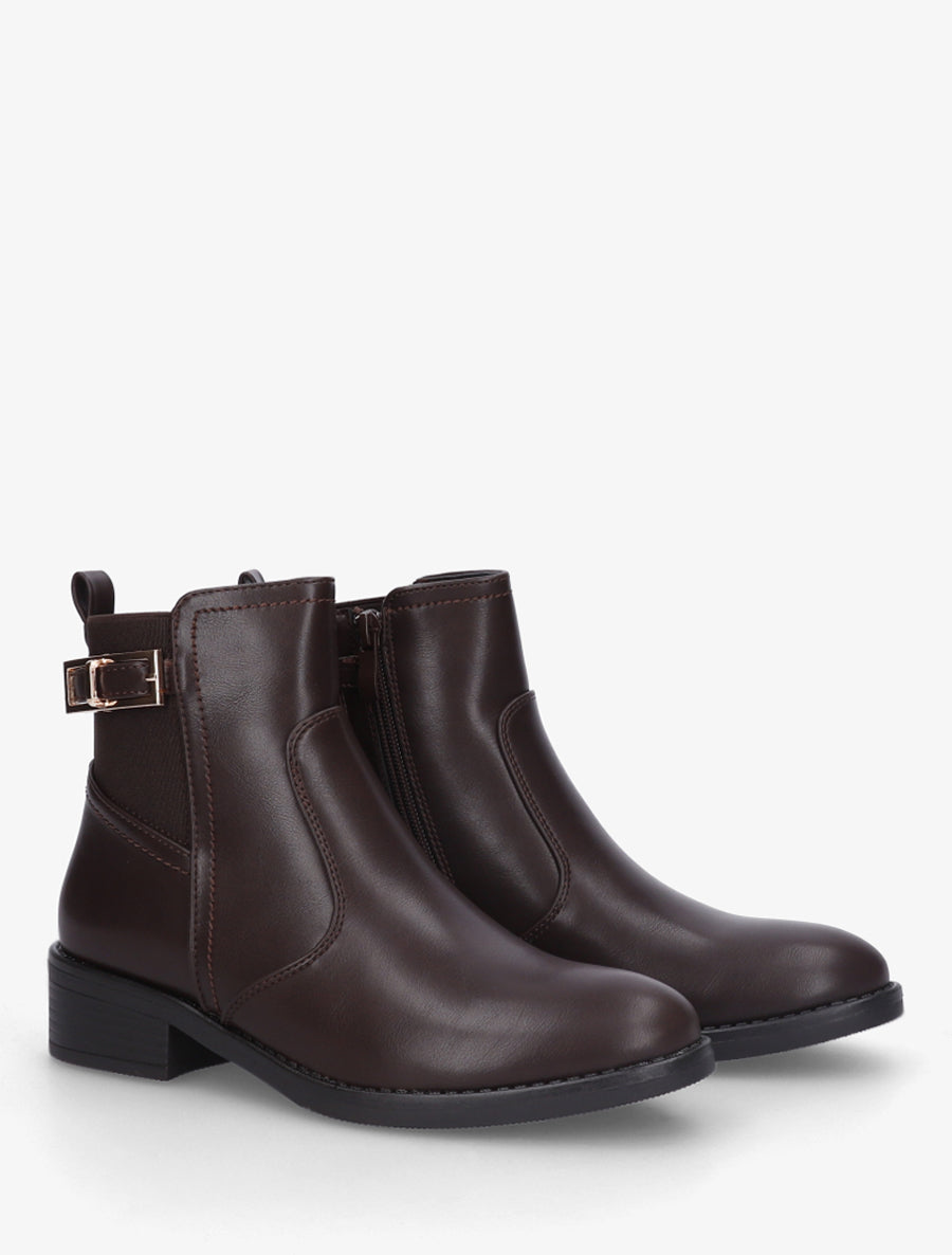 Bottines élastiquées en simili - Marron - 4