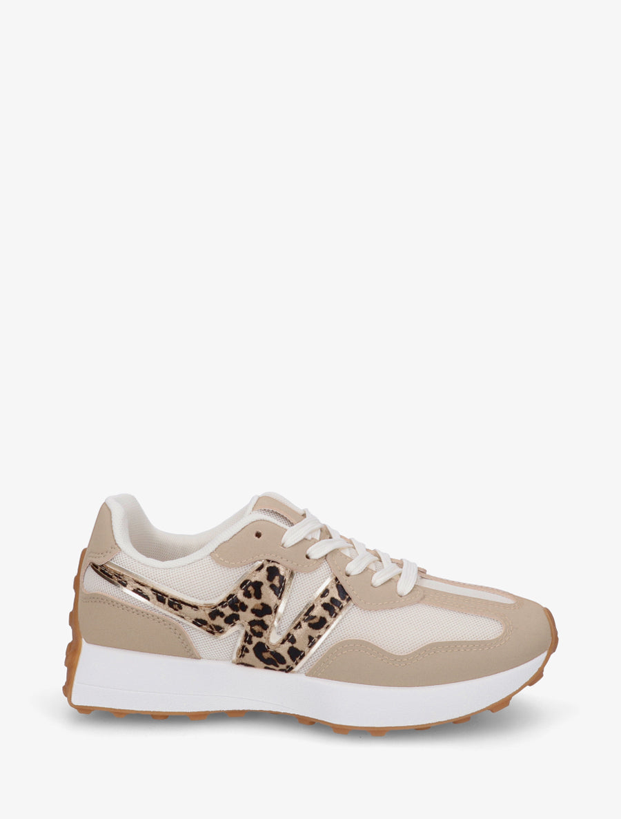 Baskets à empiècement en toile et effet nubuck - Taupe - 1