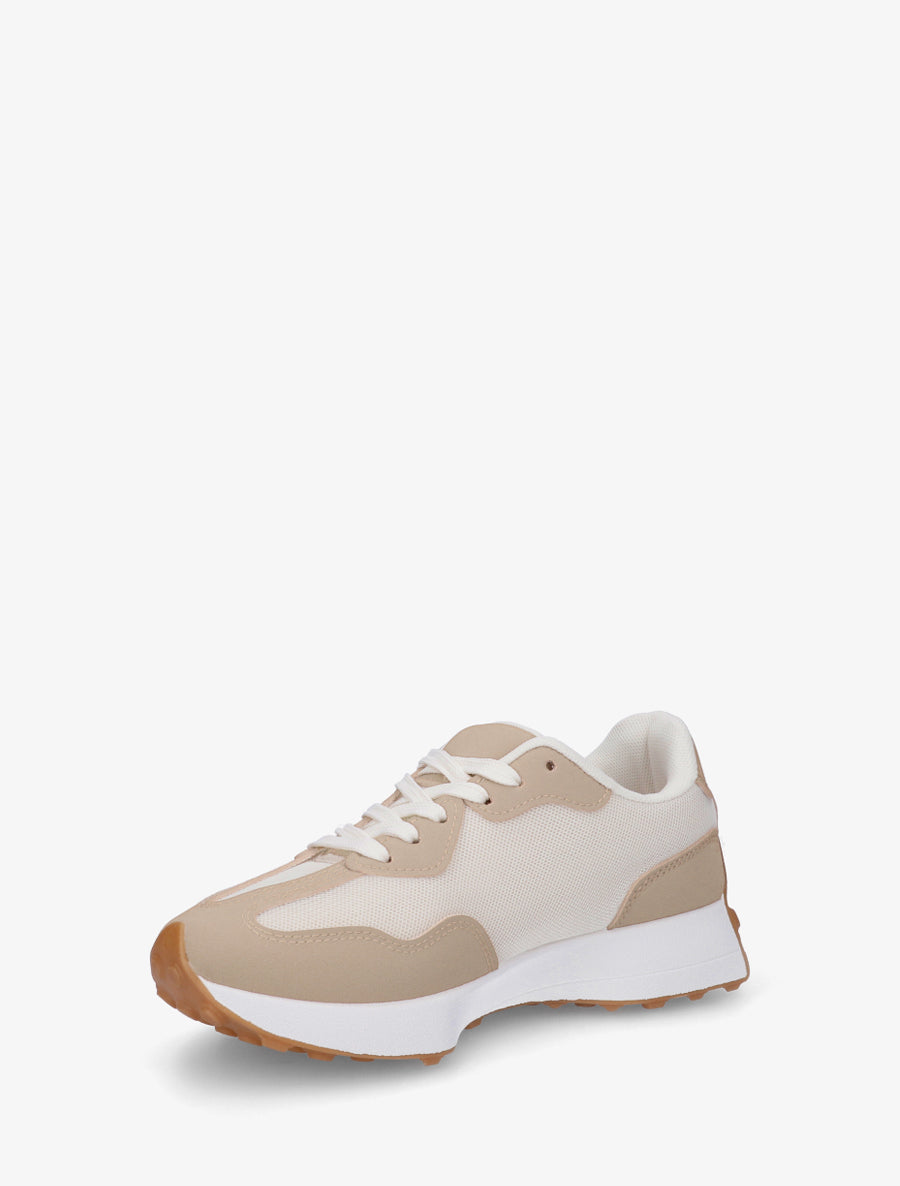 Baskets à empiècement en toile et effet nubuck - Taupe - 3