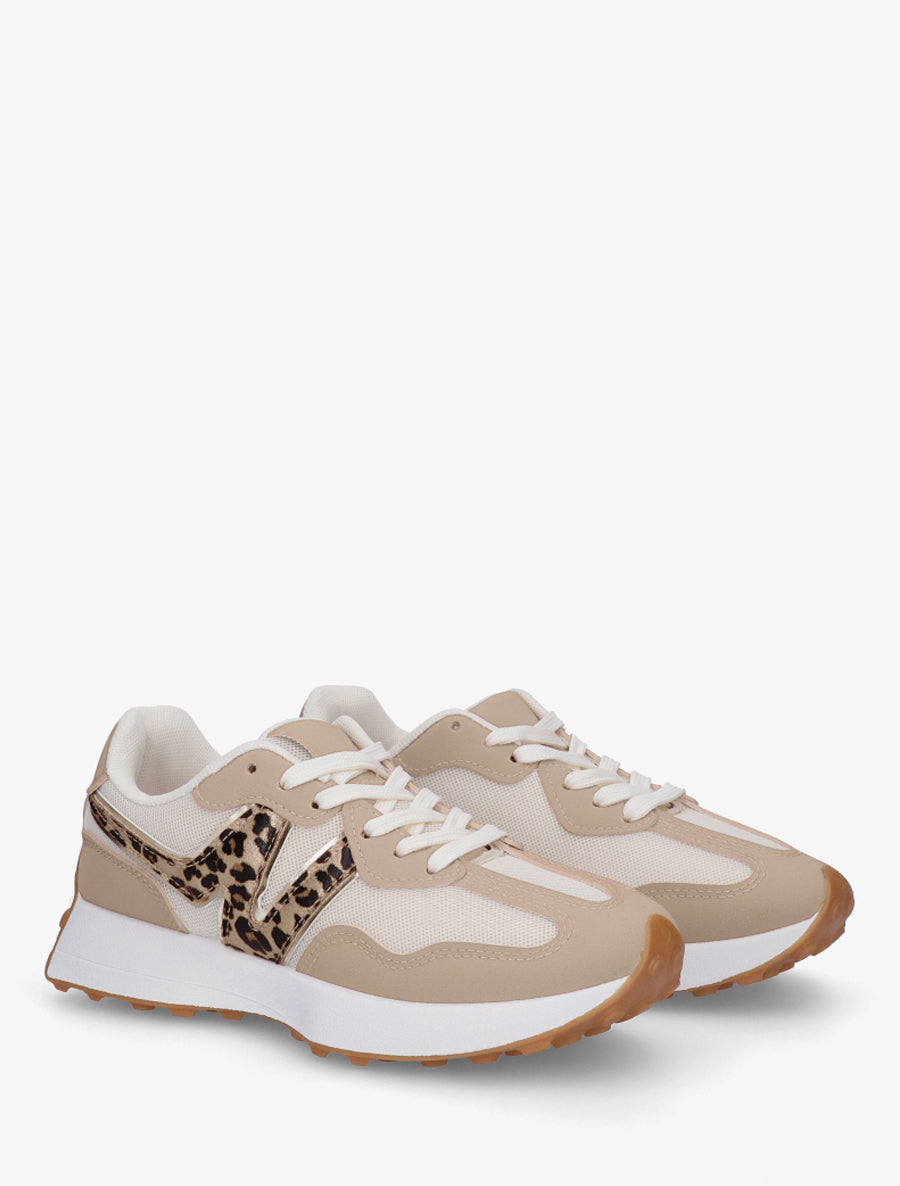 Baskets à empiècement en toile et effet nubuck - Taupe - 4