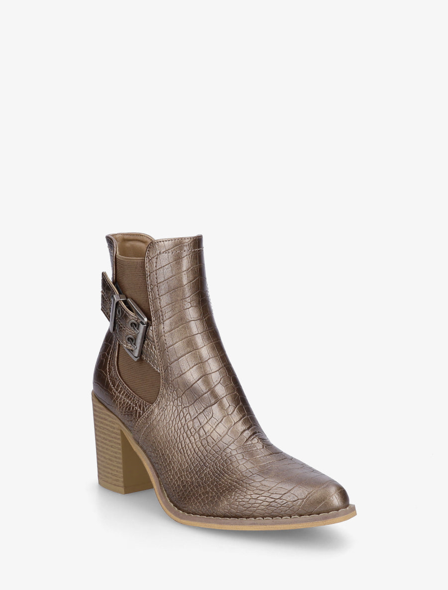 Bottines croco à boucle et bouts pointus - Bronze - 2