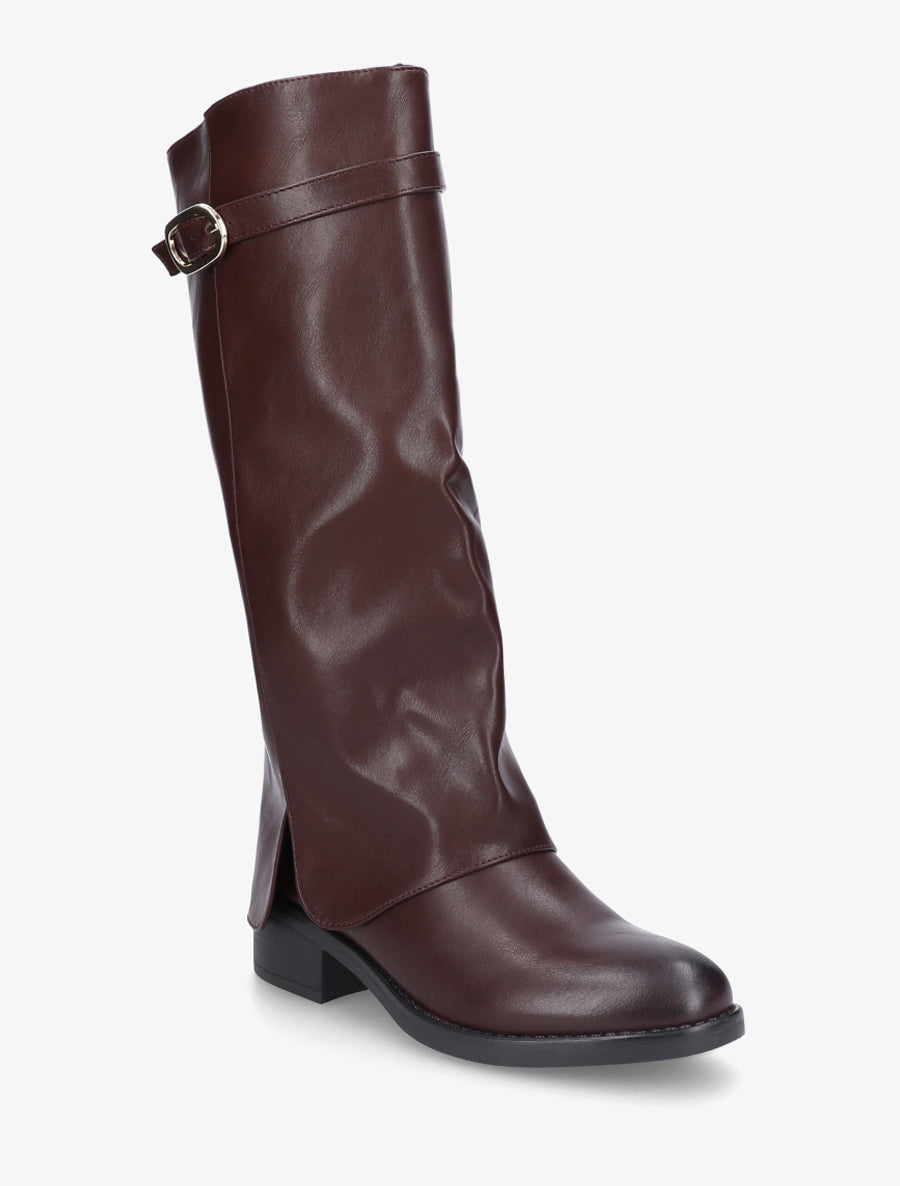 Bottes en simili à revers - Lie de vin - 2