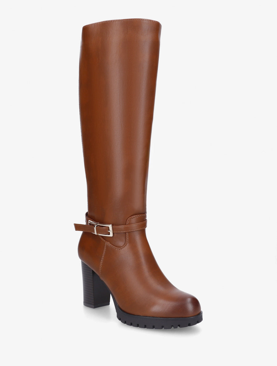 Bottes à semelle et talon haut crantés - Camel - 2