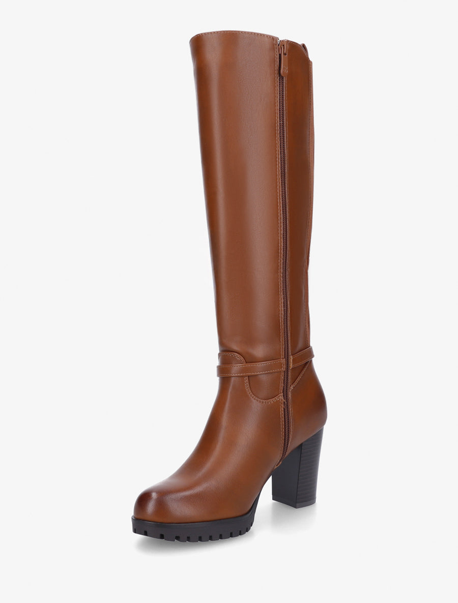 Bottes à semelle et talon haut crantés - Camel - 3