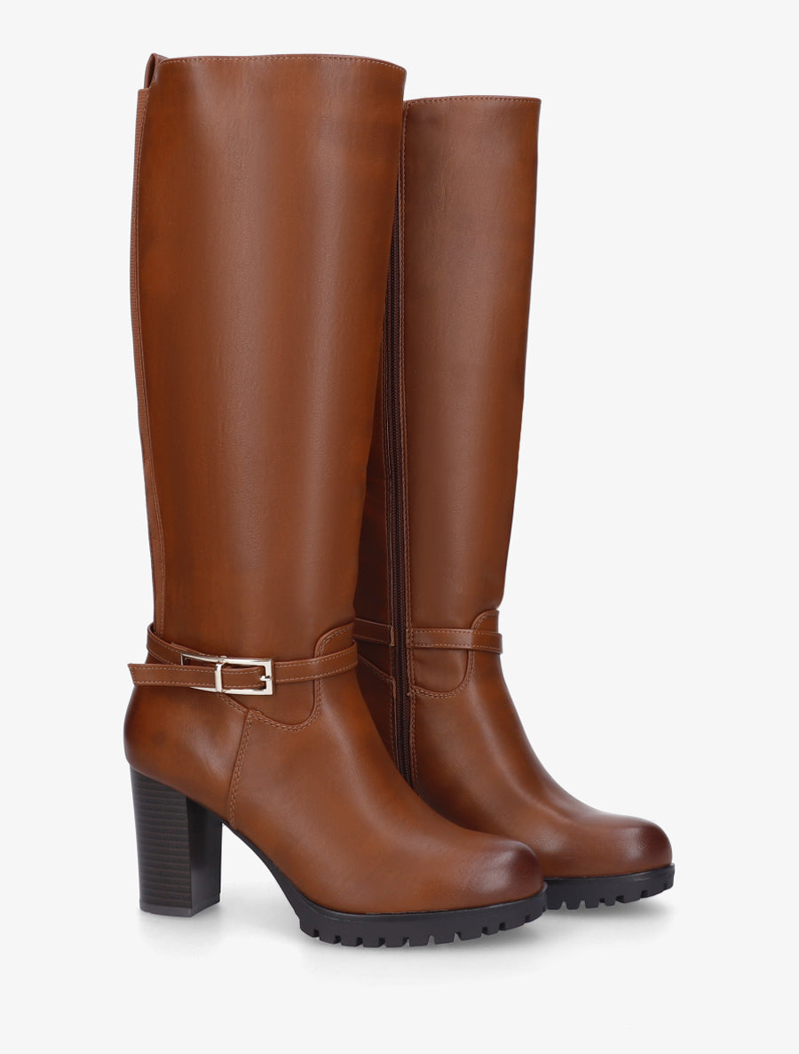 Bottes à semelle et talon haut crantés - Camel - 4