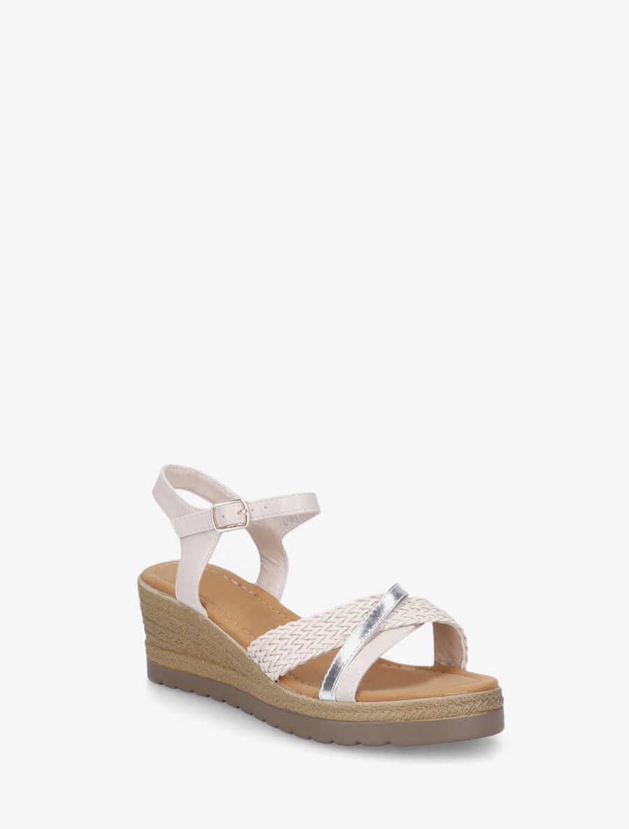 Sandales compensées brides tressées - Beige - 2