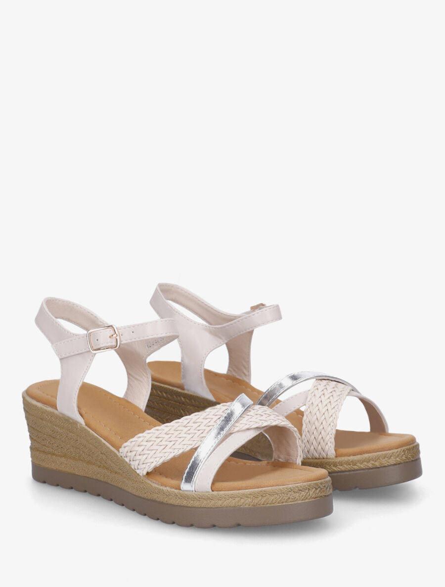 Sandales compensées brides tressées - Beige - 4