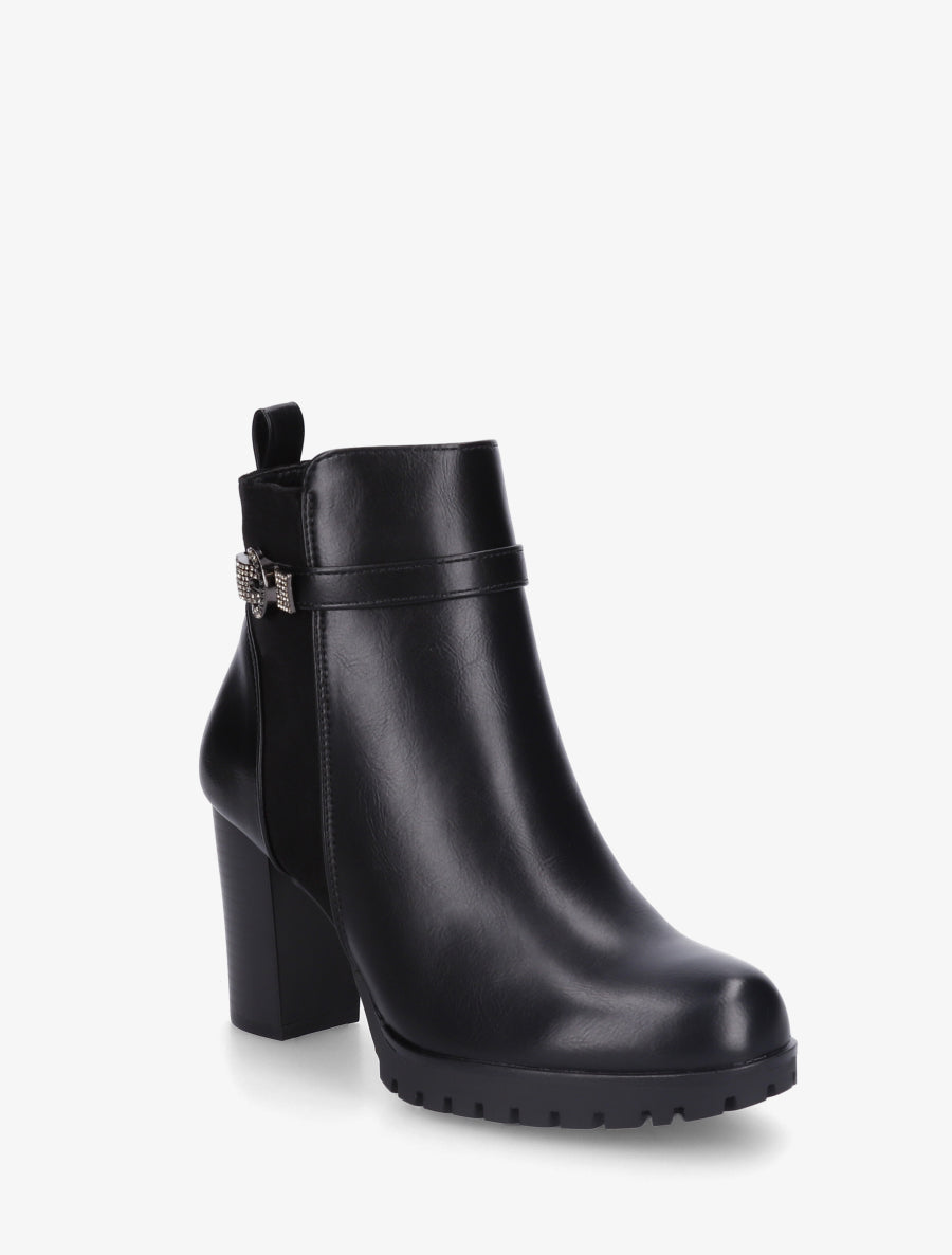 Bottines bi-matière à boucle strassée - Noir - 2