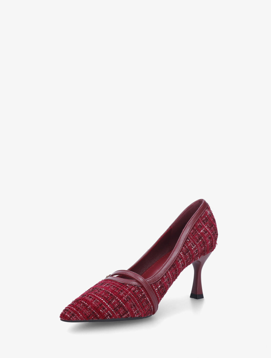Escarpins en tweed à boucle - Bordeaux - 3