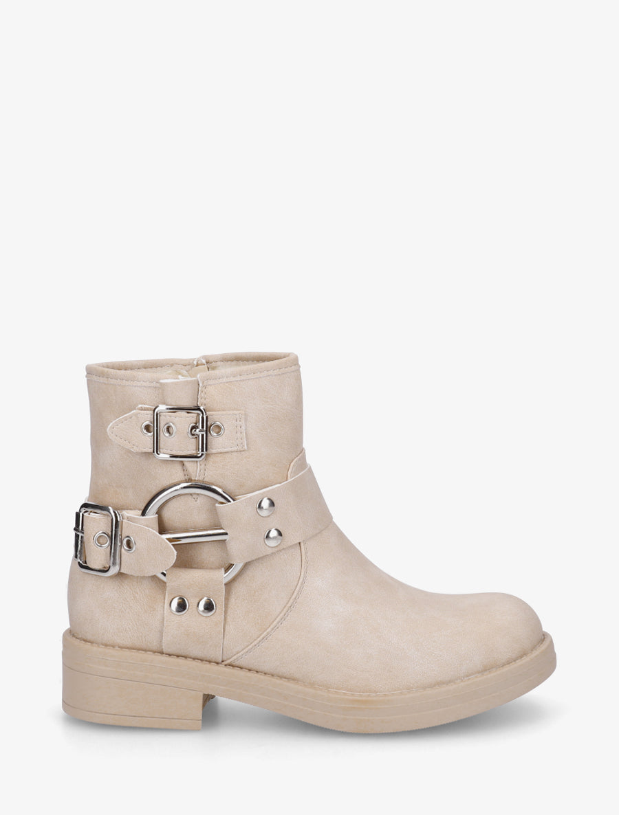 Bottines en suédine à boucle fantaisie - Beige - 1