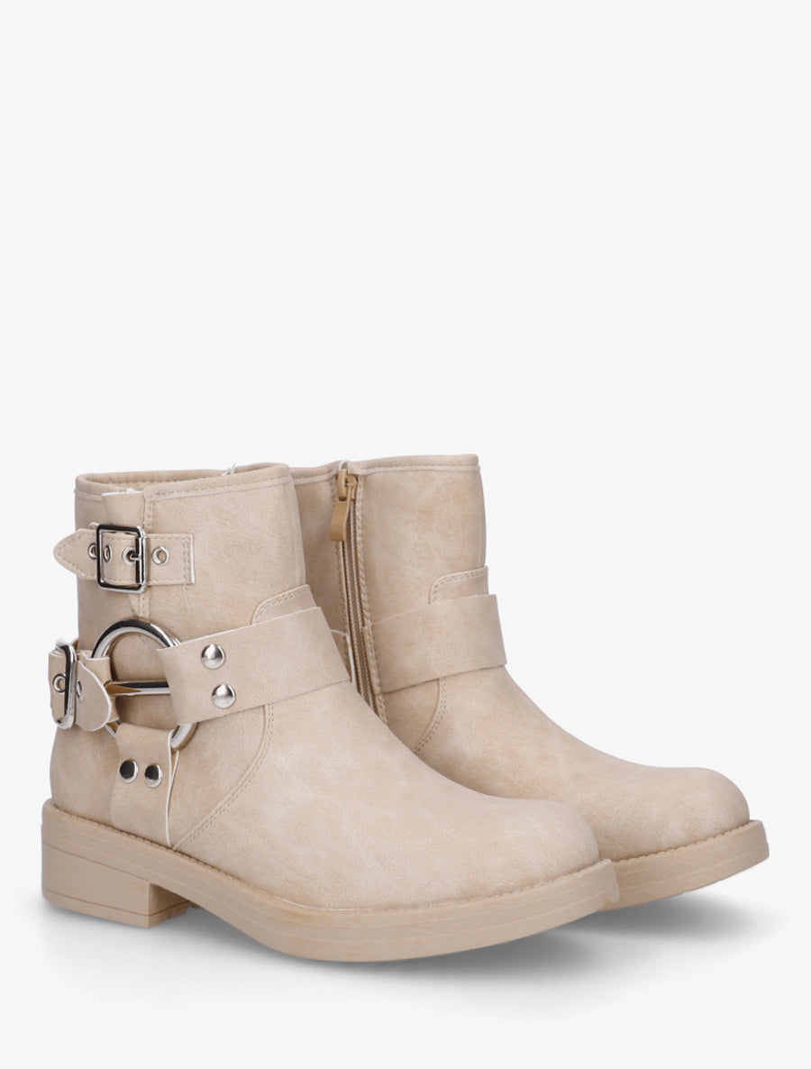 Bottines en suédine à boucle fantaisie - Beige - 4