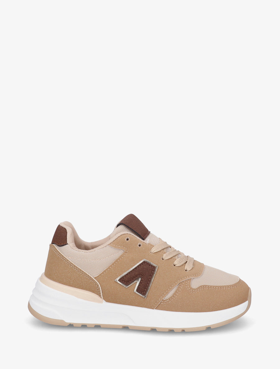 Baskets en toile et simili texturé - Camel - 1