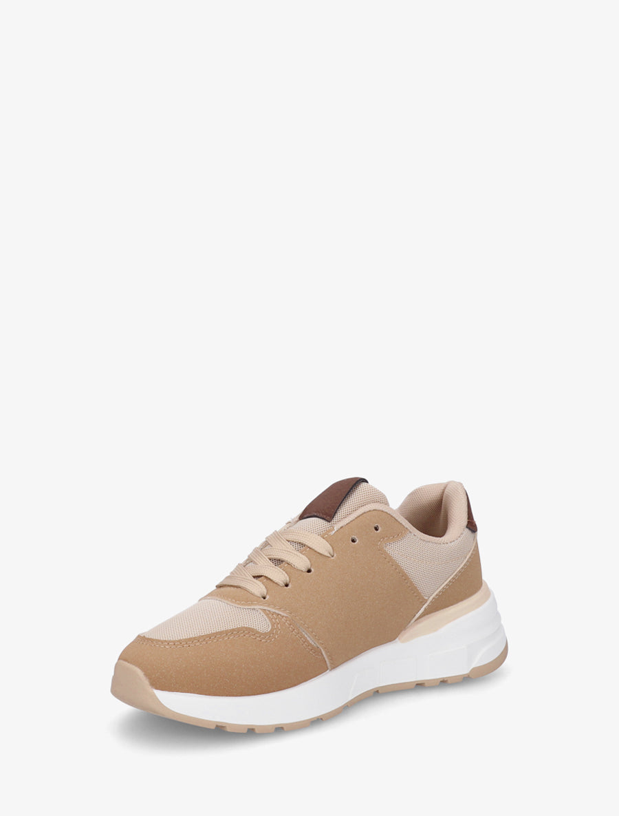 Baskets en toile et simili texturé - Camel - 3