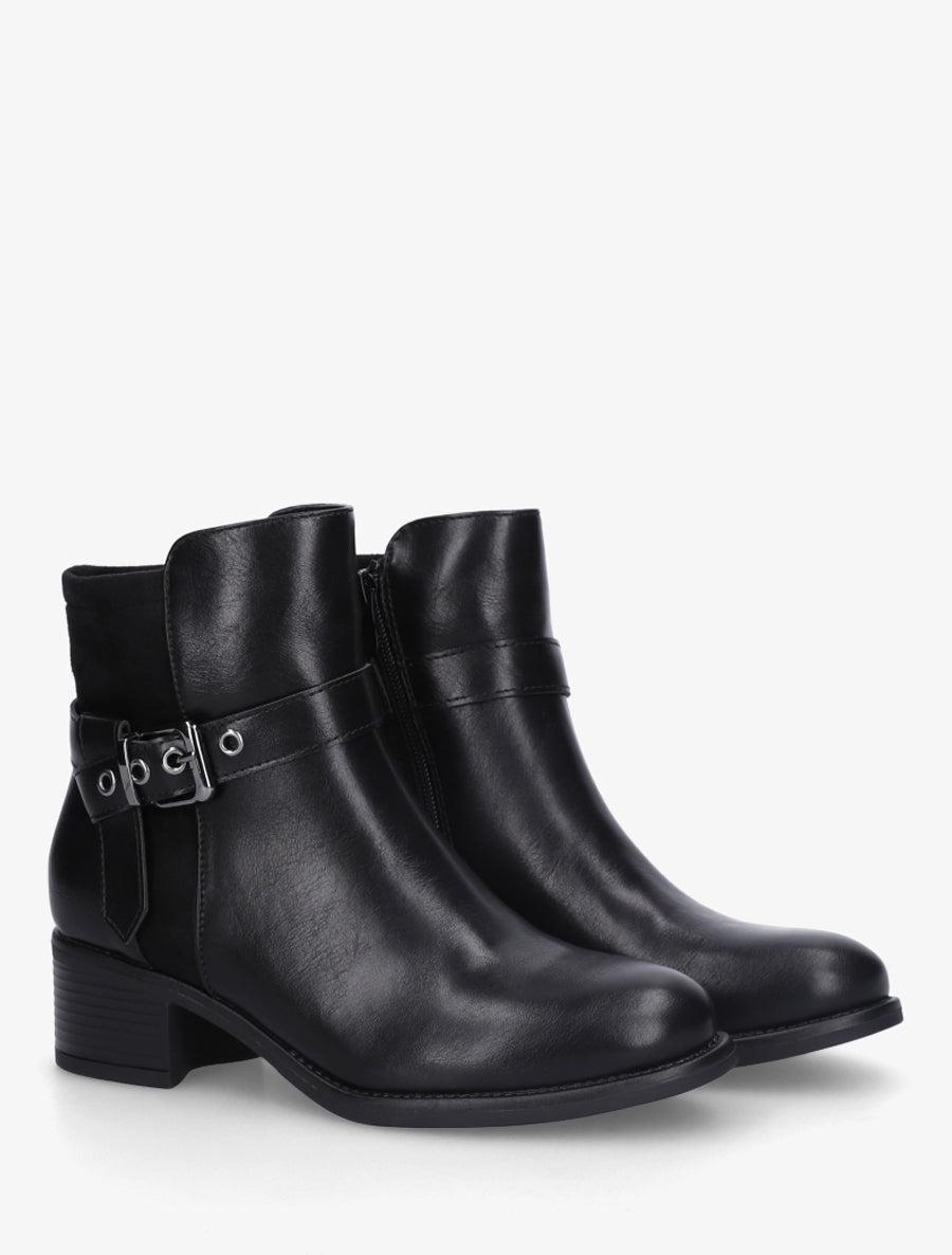 Bottines bimatière à boucle métallique - Noir - 4