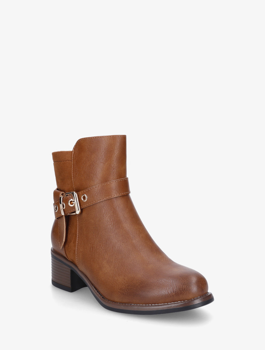 Bottines bimatière à boucle métallique - Camel - 2