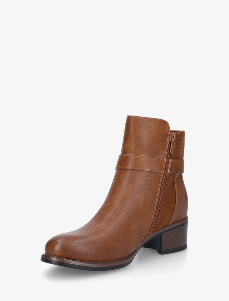 Bottines bimatière à boucle métallique - Camel - 3