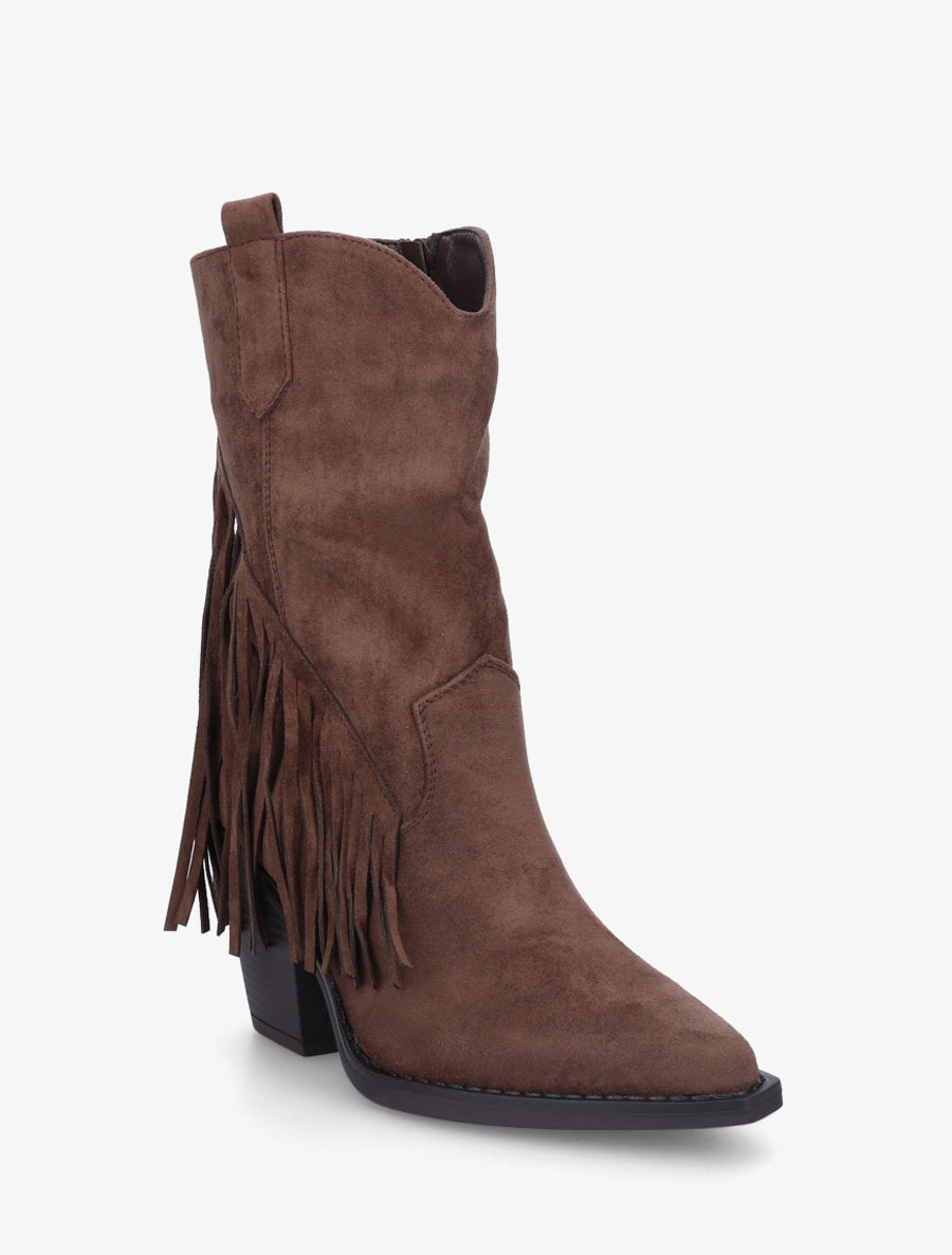 Bottines en suédine à franges - Marron - 2