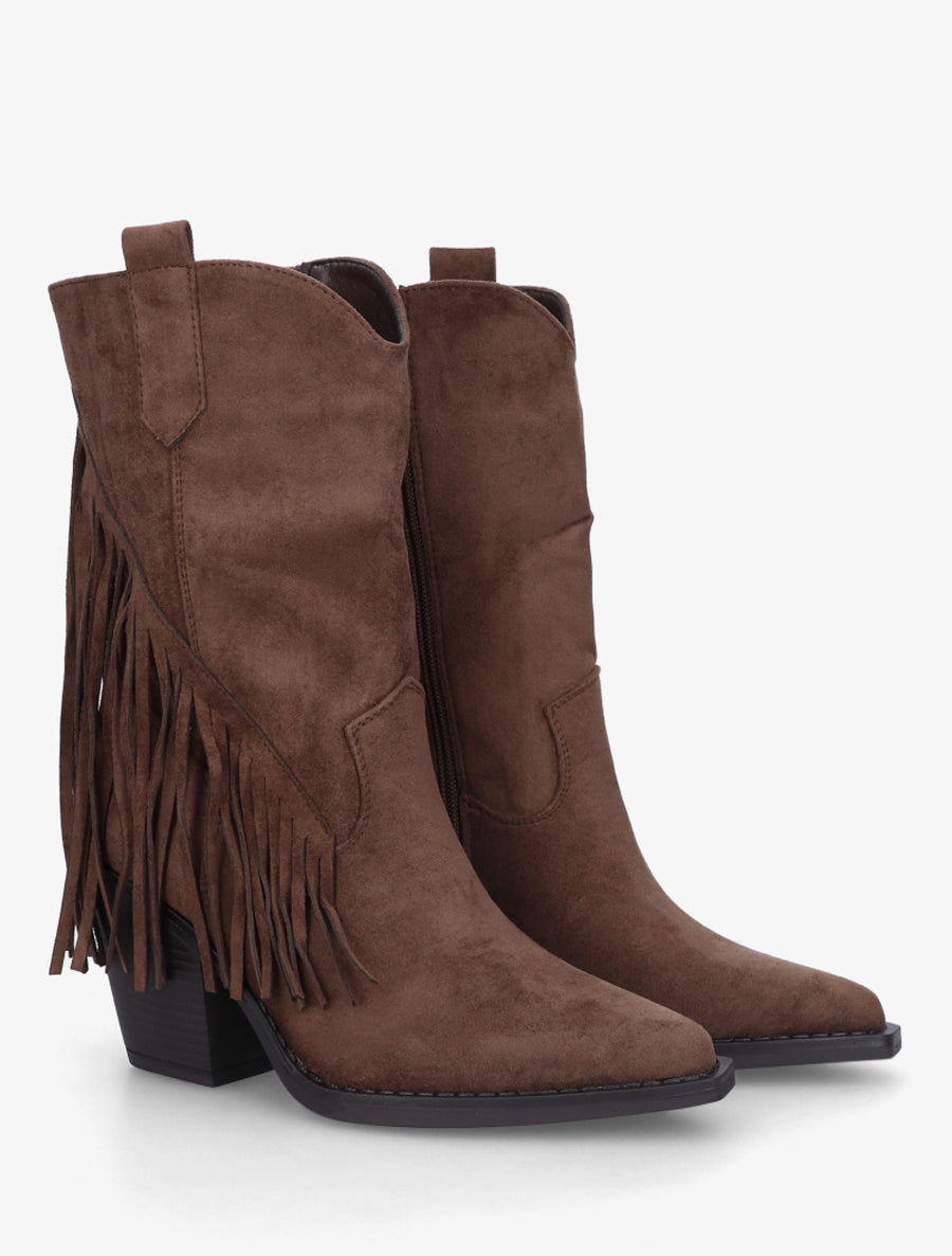 Bottines en suédine à franges - Marron - 4