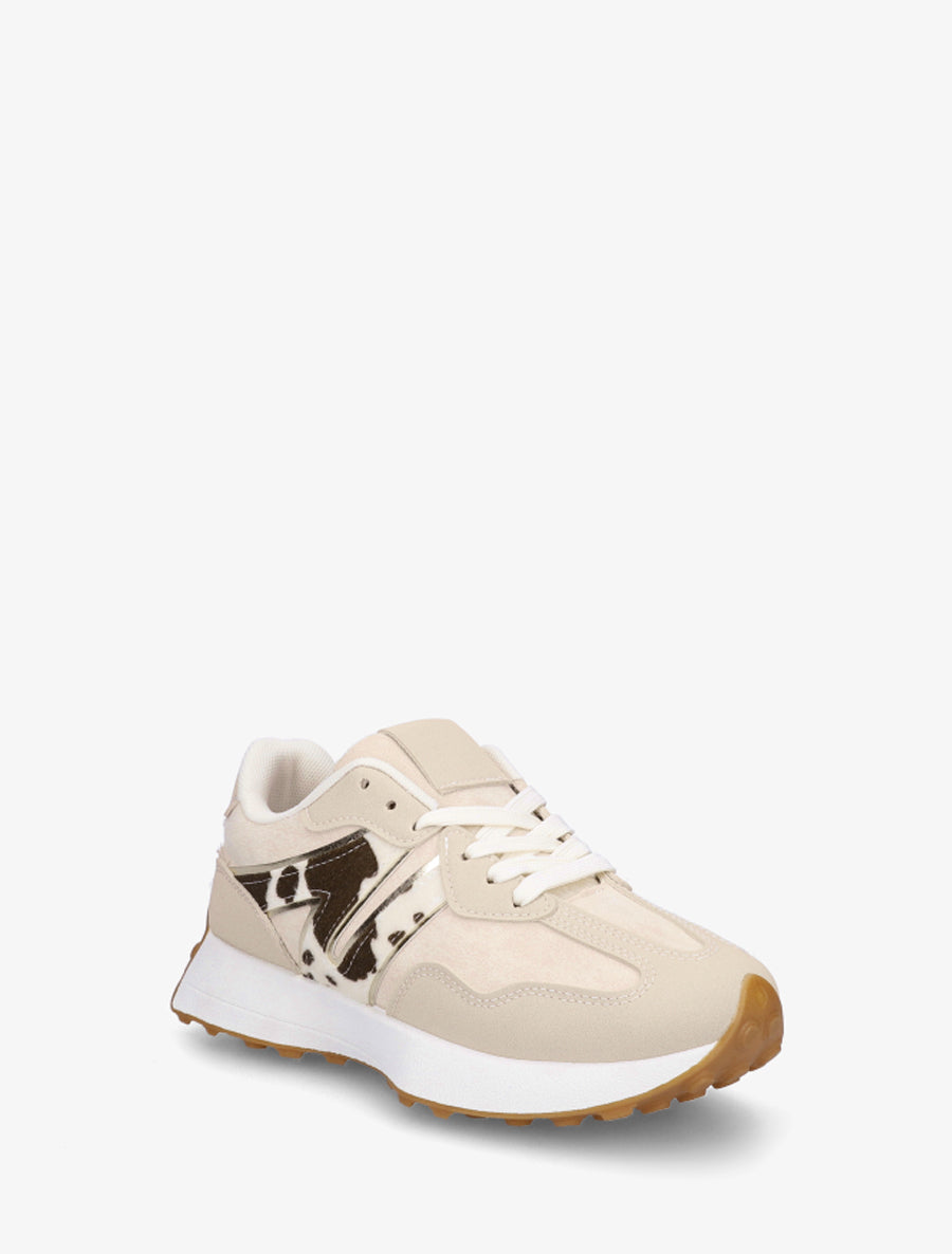 Baskets bimatière à semelle stylisée - Beige - 2