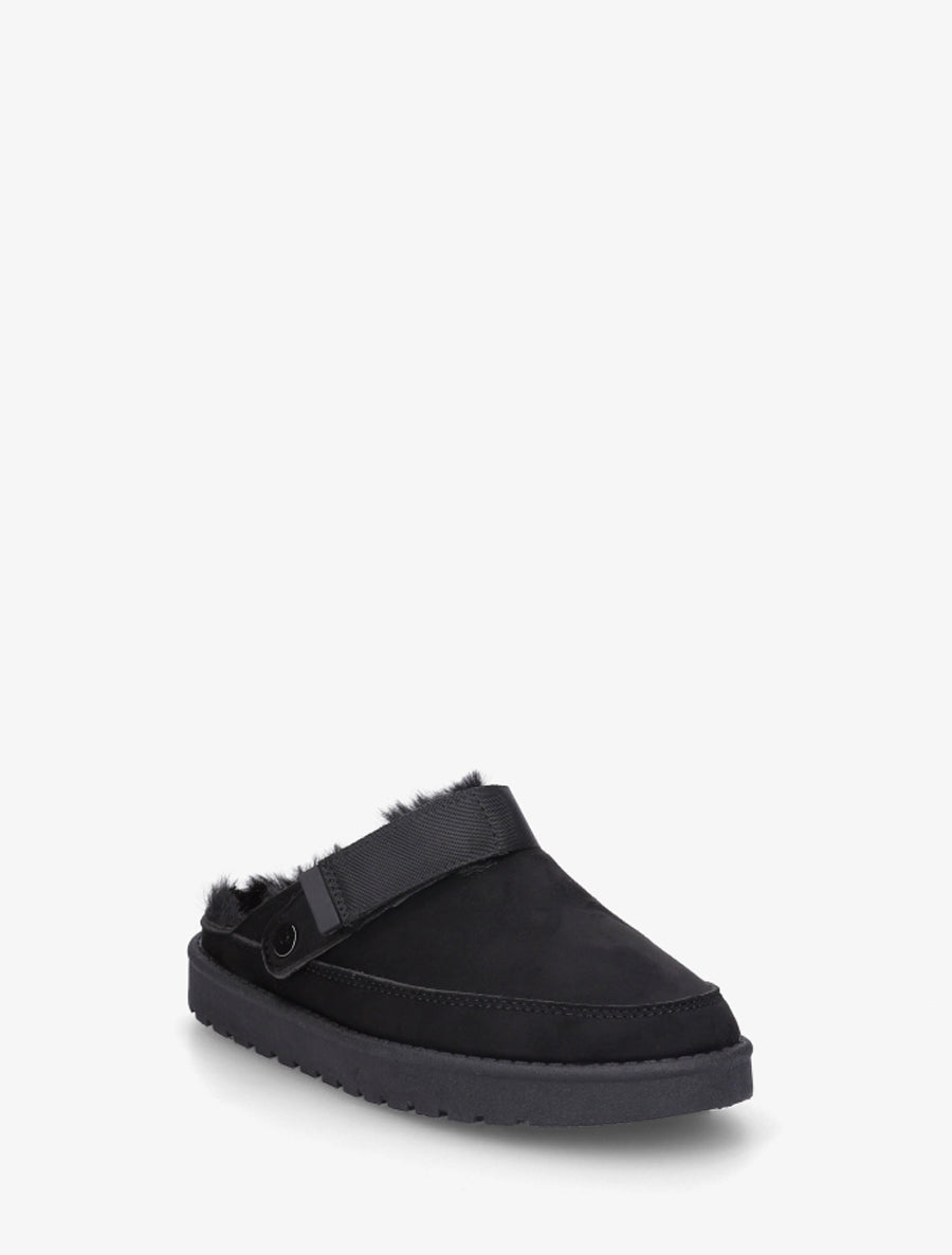 Mules fourrées en suédine - Noir - 2