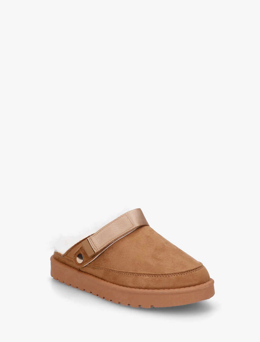 Mules fourrées en suédine - Camel - 2