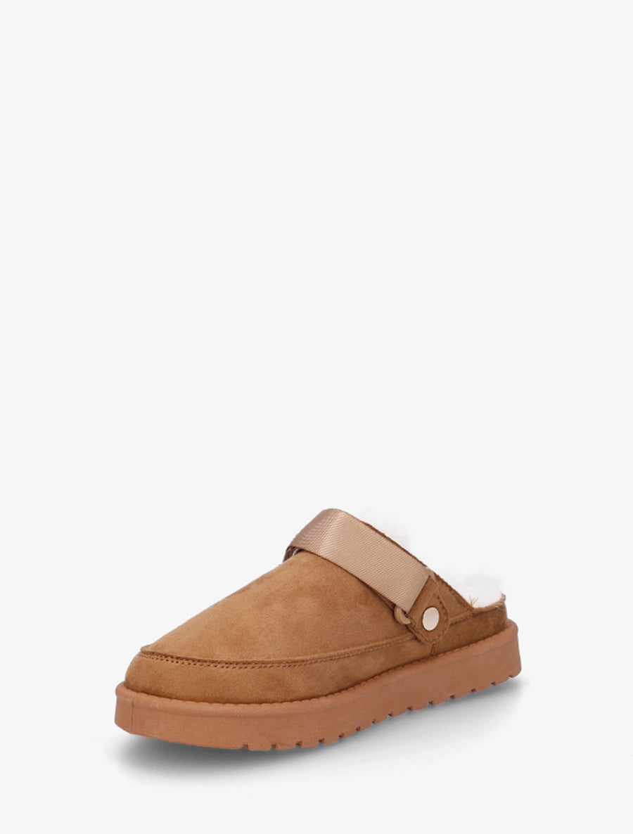 Mules fourrées en suédine - Camel - 3