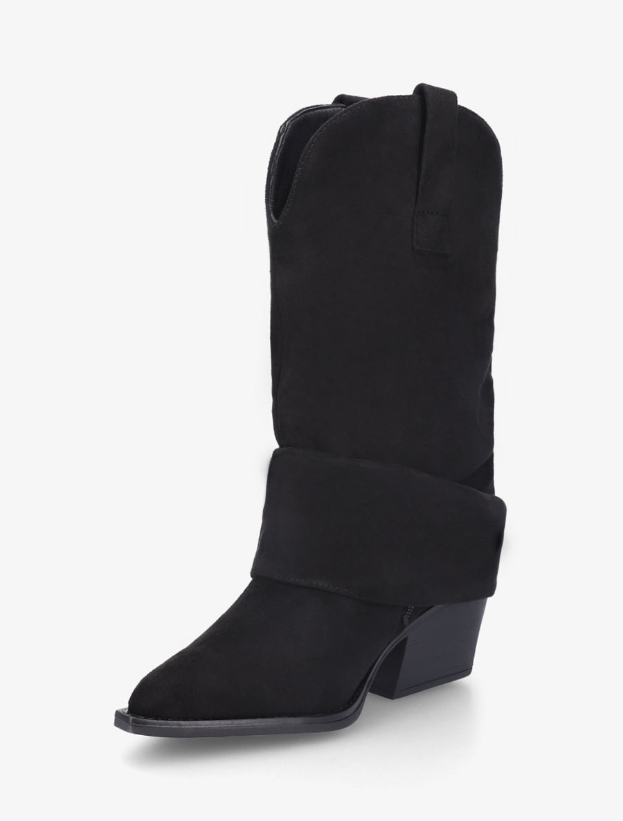 Bottines montantes à revers en suédine - Noir - 3
