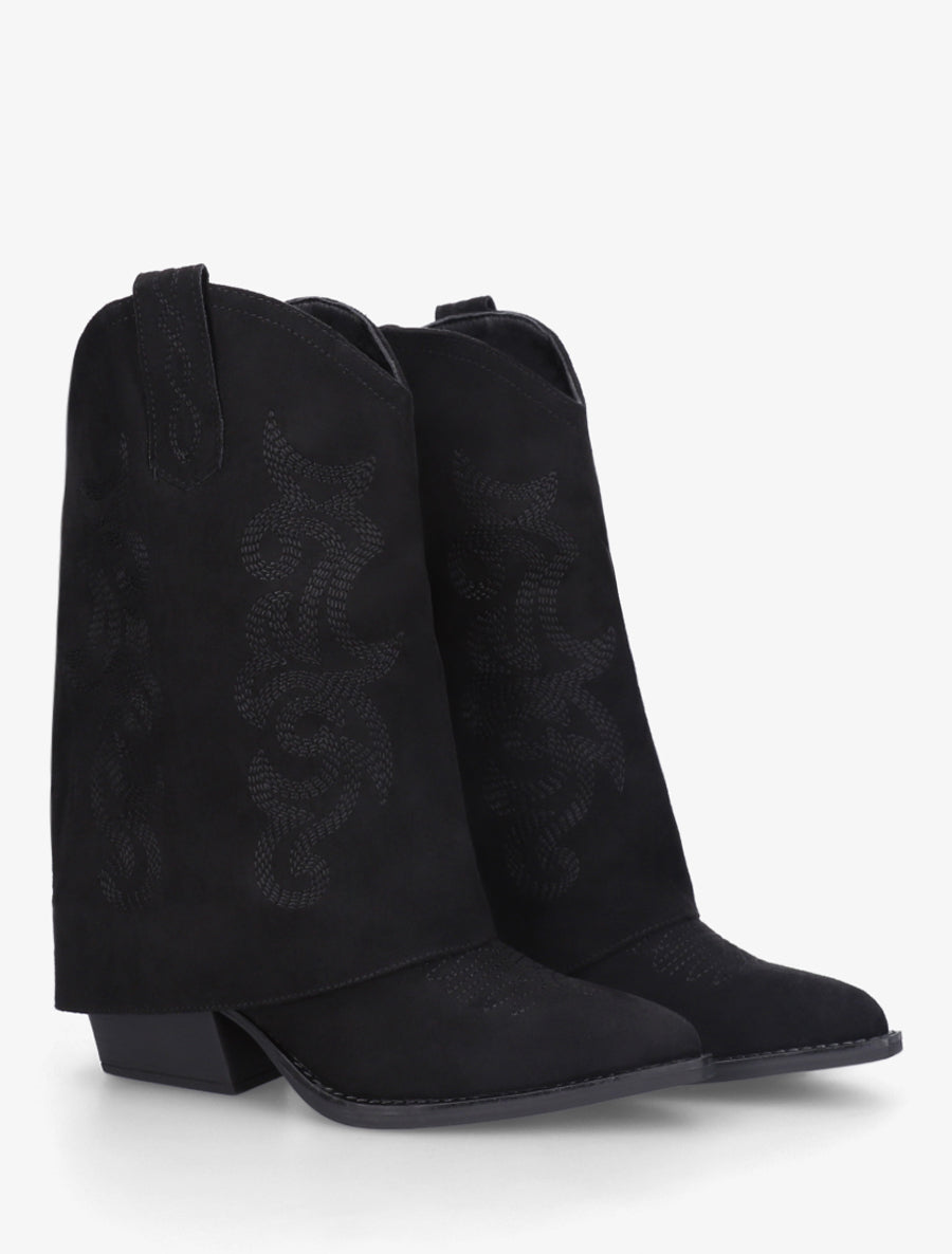 Bottines à revers et sûrpiqures en suédine - Noir - 4