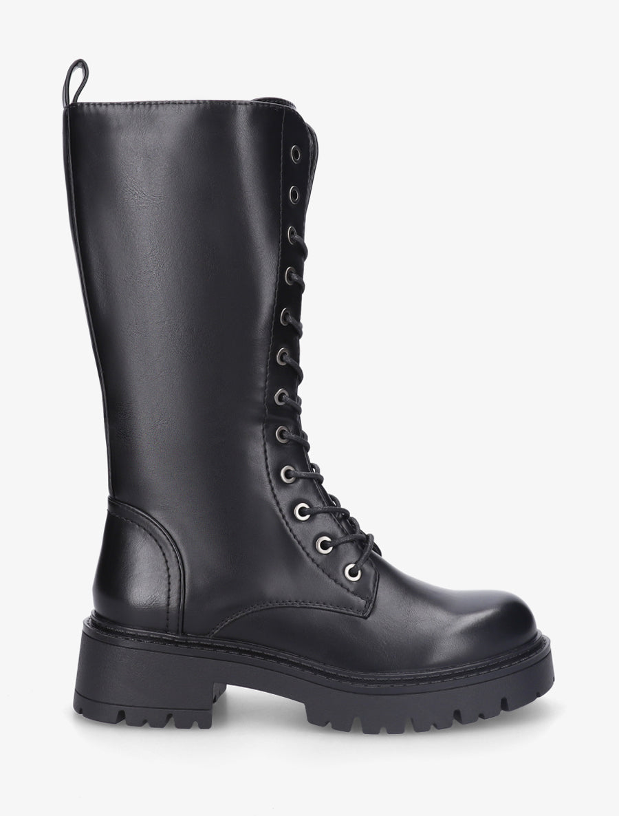 Bottines montantes en simili à lacets - Noir - 1