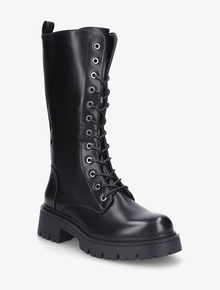 Bottines montantes en simili à lacets - Noir - 2