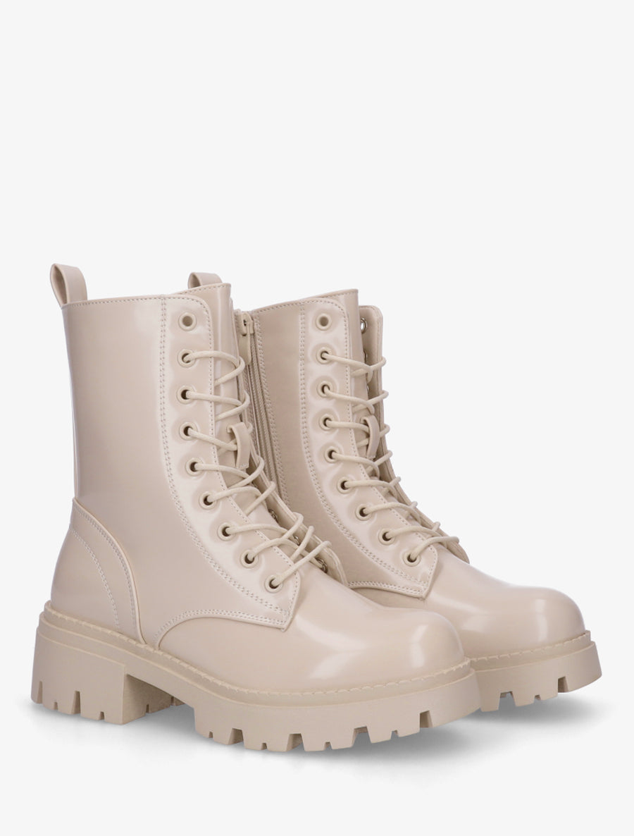 Bottines vernies à lacets - Beige - 4