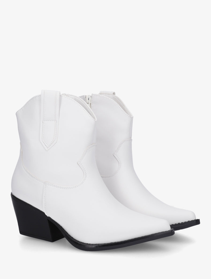 Bottines style santiag en simili - Blanc - 4