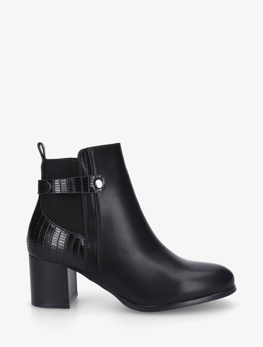 Bottines en simili à contrefort imprimé croco - Noir - 1