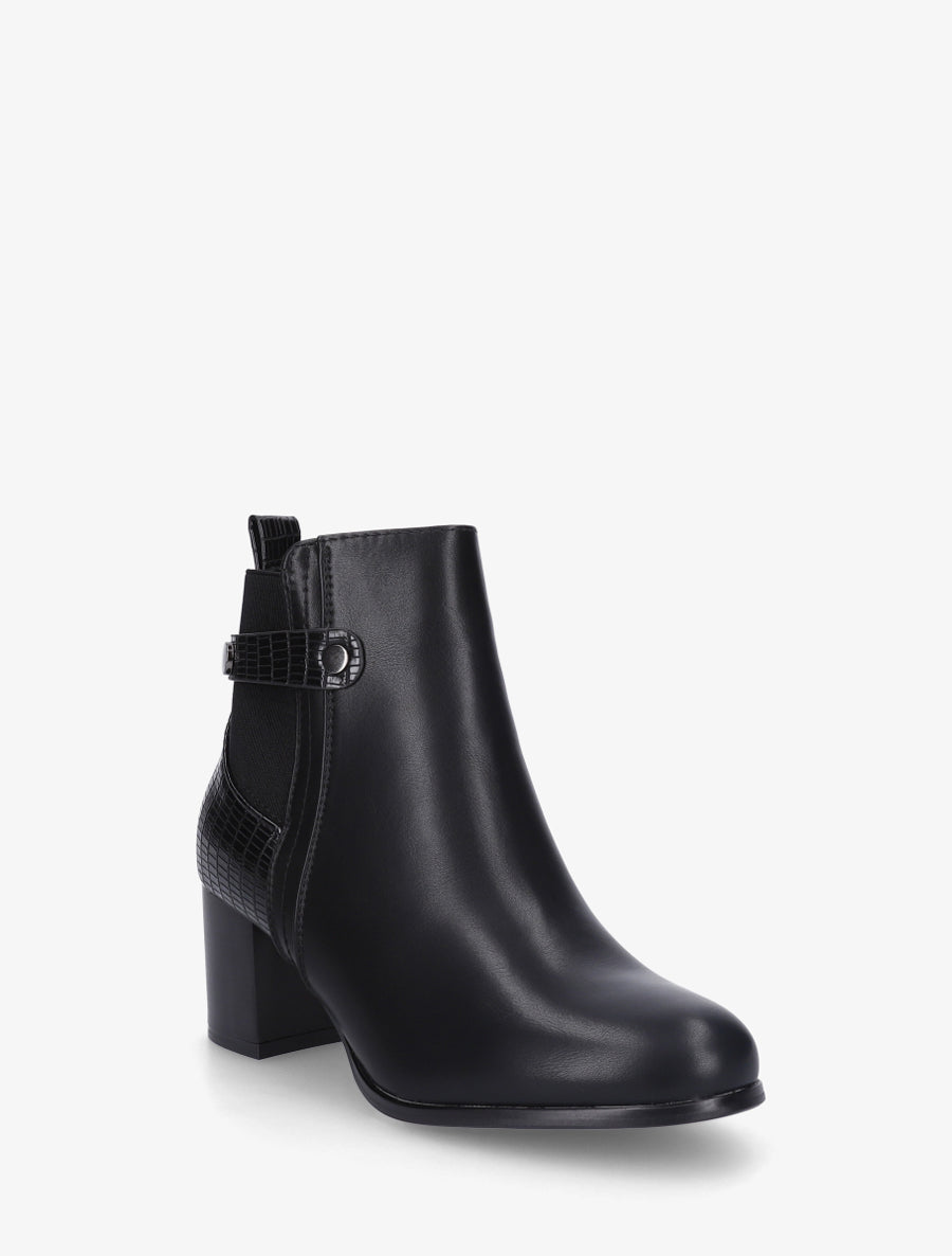 Bottines en simili à contrefort imprimé croco - Noir - 2
