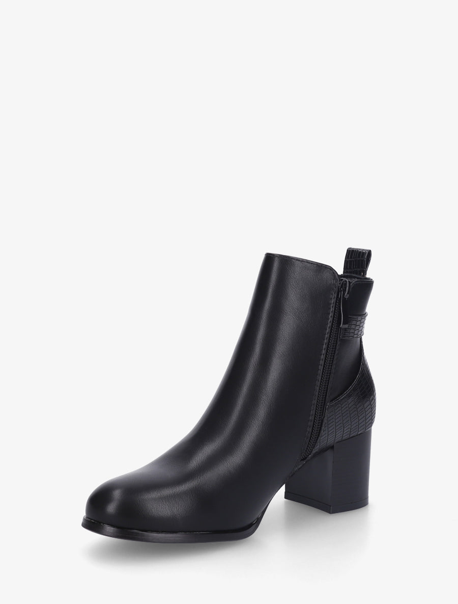Bottines en simili à contrefort imprimé croco - Noir - 3