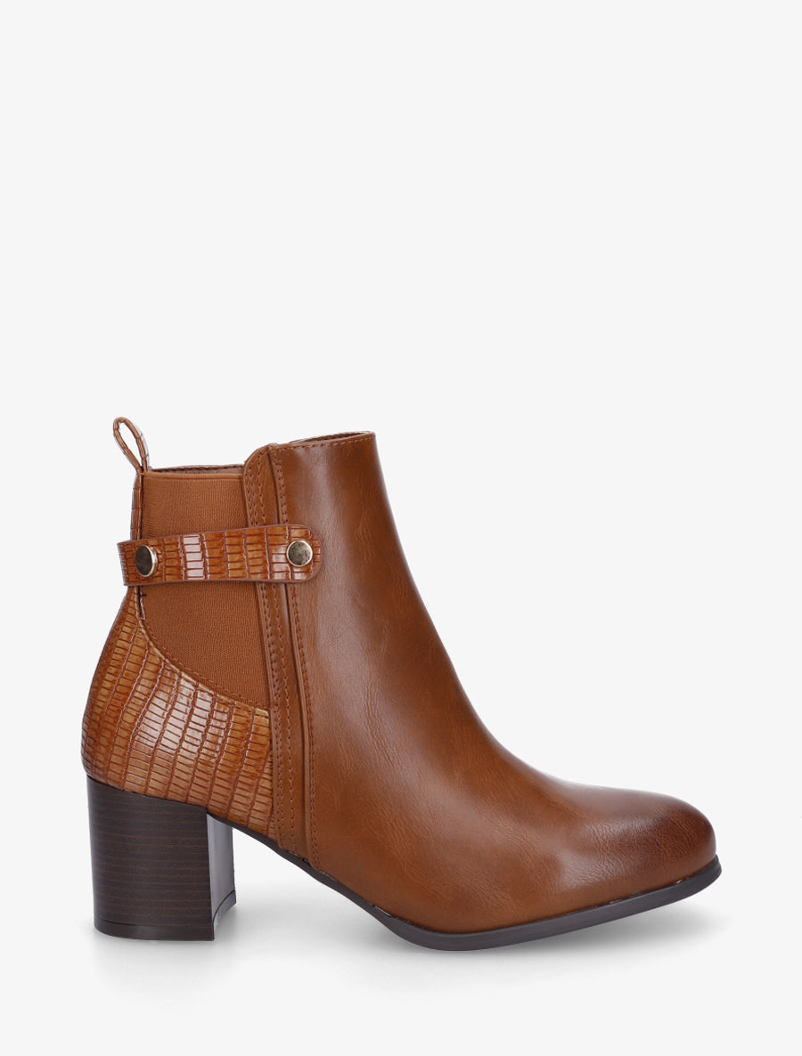Bottines en simili à contrefort imprimé croco - Camel - 1