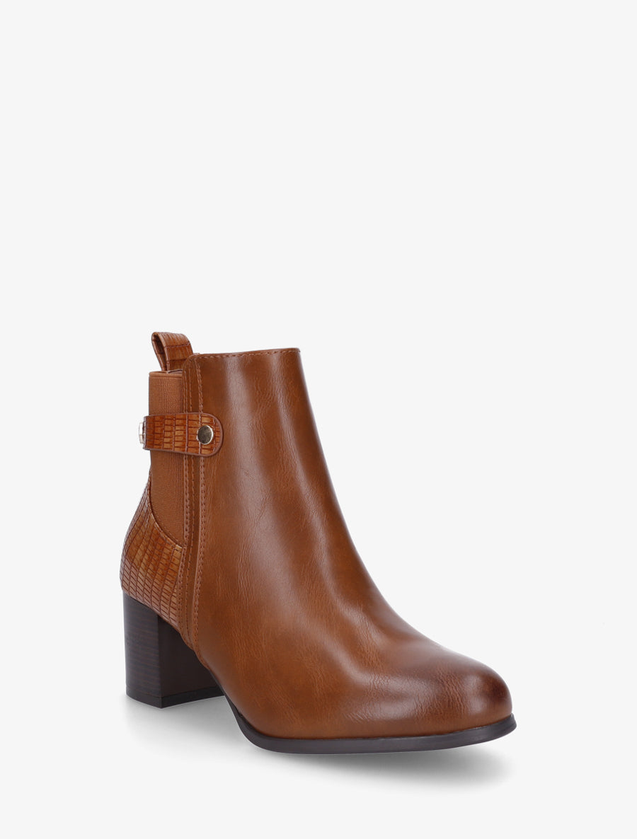 Bottines en simili à contrefort imprimé croco - Camel - 2