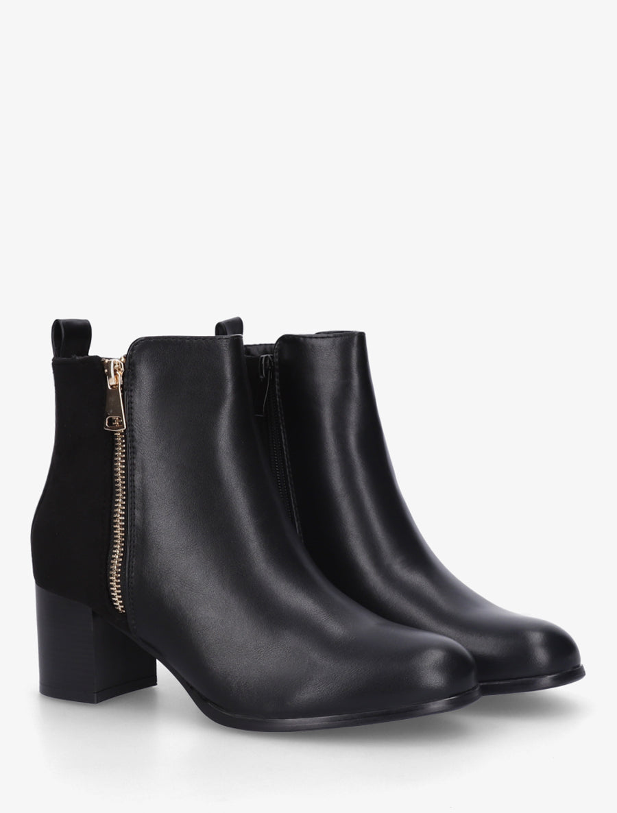 Bottines bimatière à zip décoratif - Noir - 4