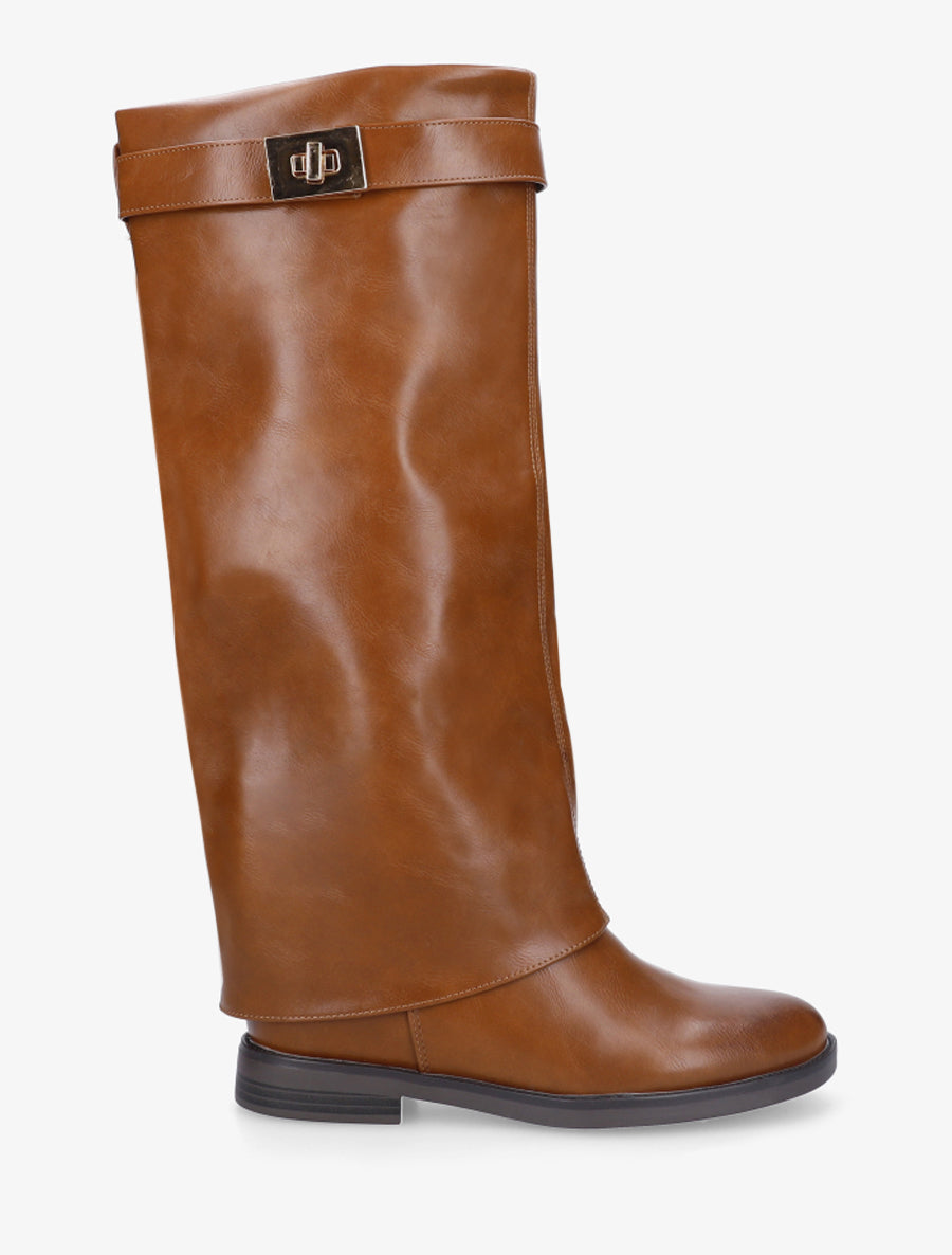 Bottes plates en simili - Camel - 1