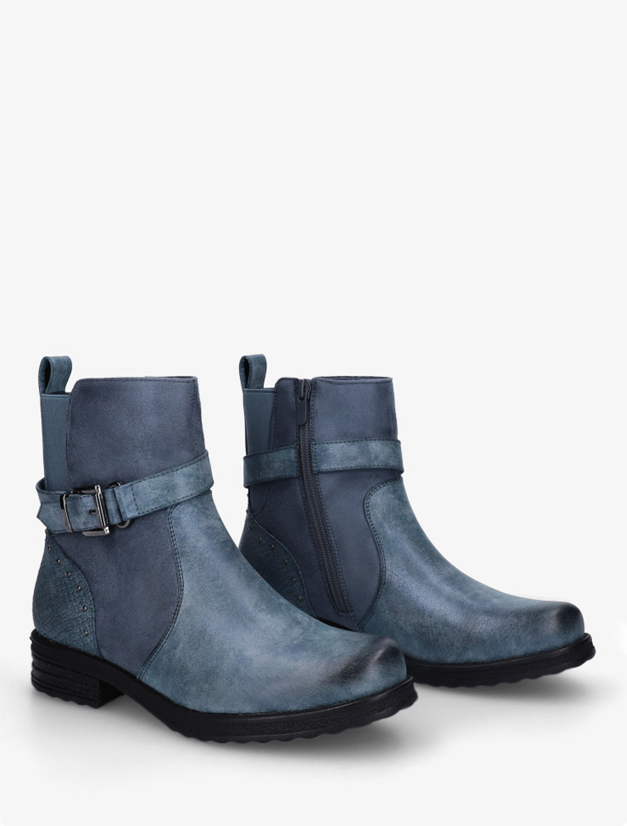Bottines bi-matières à contrefort élastiqué - Bleu - 4