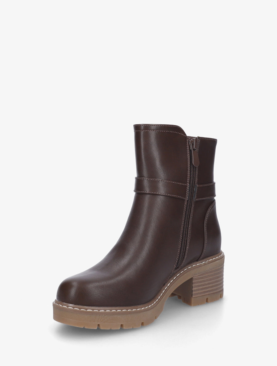 Bottines en simili à détail imprimé vache - Marron - 3