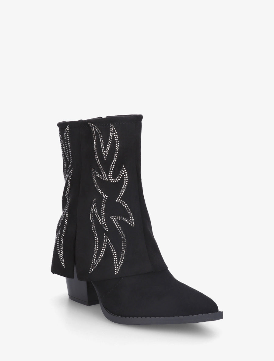 Bottines style santiags à strass - Noir - 2