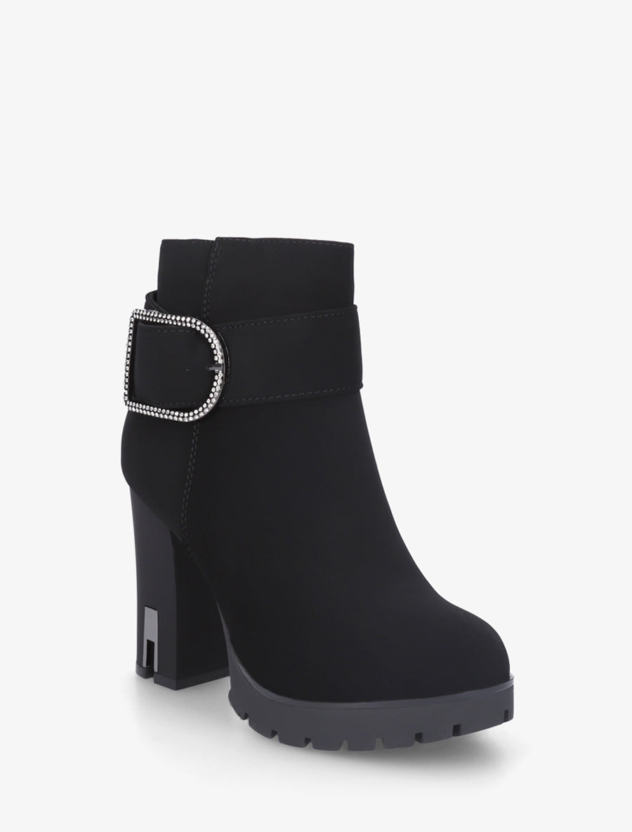 Bottines à talon et boucle à strass - Noir - 2