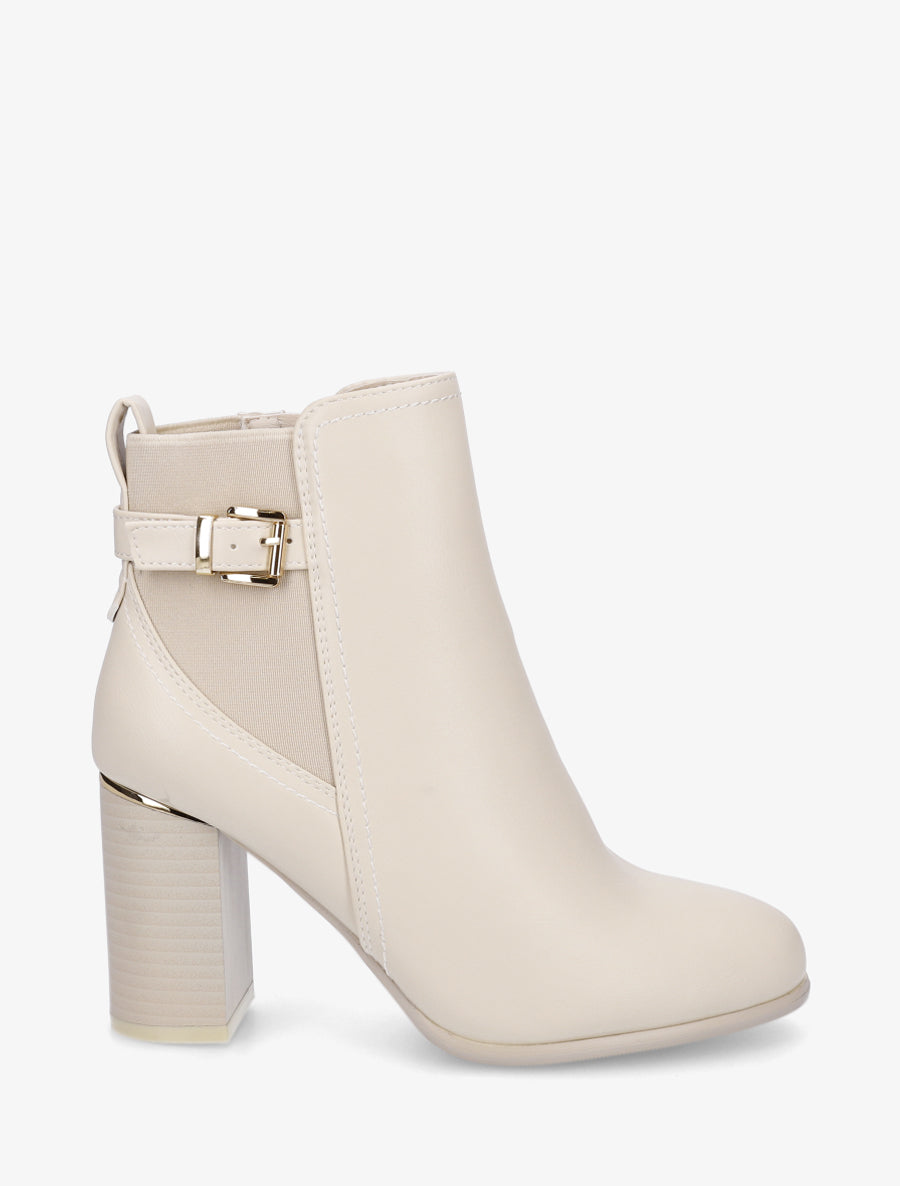 Bottines en simili à empiècement métal au talon - Beige - 1
