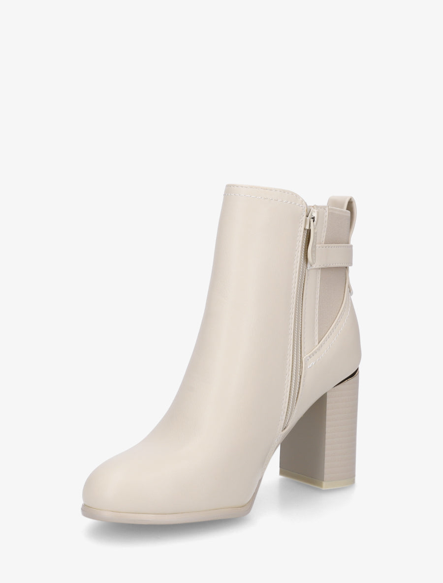 Bottines en simili à empiècement métal au talon - Beige - 3