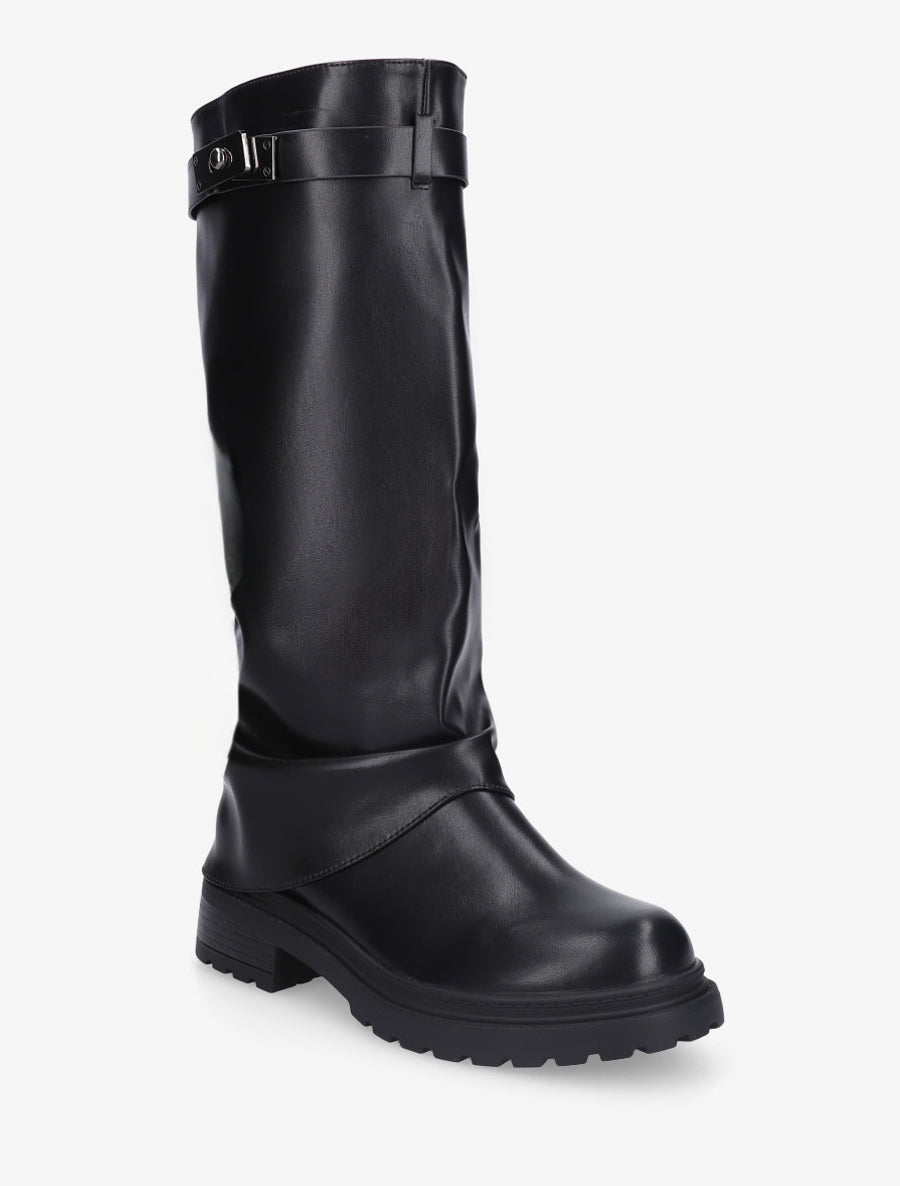 Bottes à revers en simili - Noir - 2