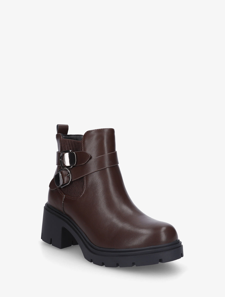 Bottines élastiquées à double boucles - Marron - 2